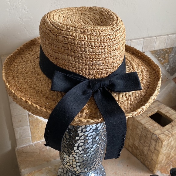 Cherokee Accessories - Vintage 90s Straw Hat Cottagecore black Ribbon. Cherokee brand